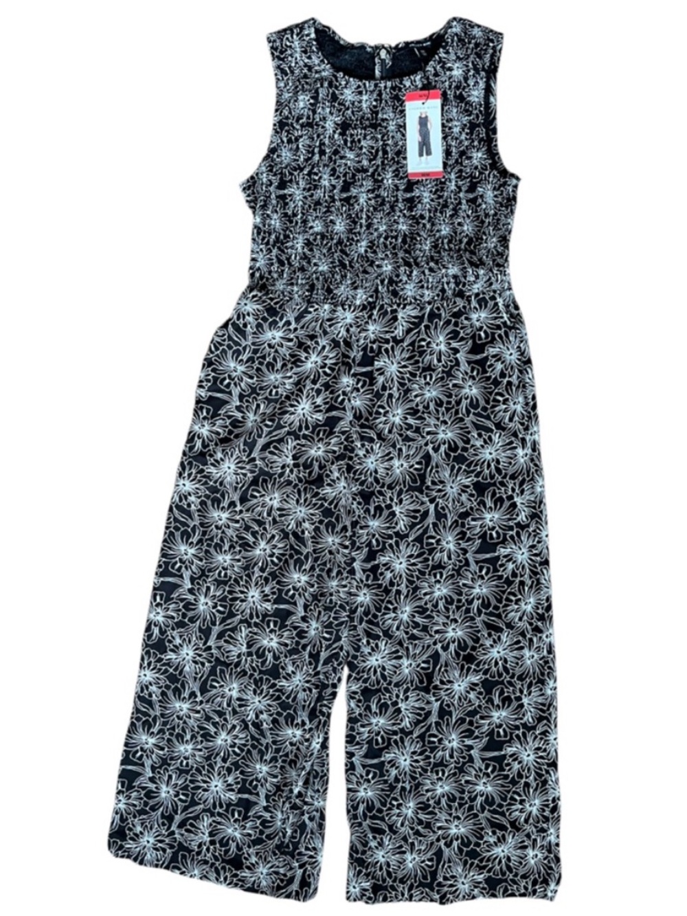 NWT Andrew Marc Wide Leg Jumpsuit Black and White Floral Pattern Medium